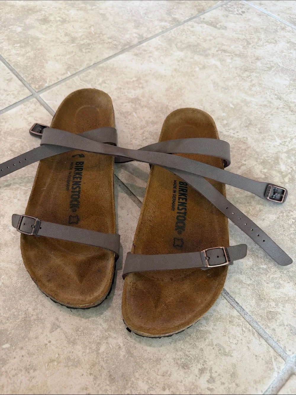 Birkenstock Brown/Tan Leather Cross-Strap Sandals